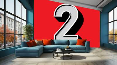 Number 2 logo on red background Wall mural