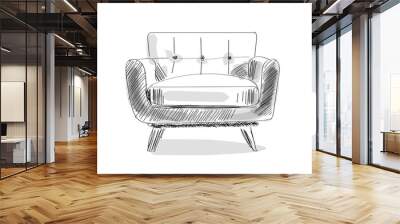 armchair sketch. hand drawn chair. vector furniture illustration. mid century modern interior design.  Wall mural