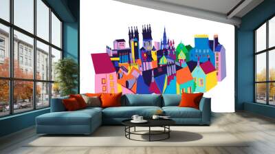 edinburgh skyline vector illustration. scotland. scottish flag.  Wall mural