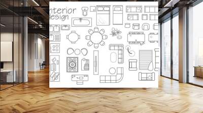 interior design floor plan symbols. top view furniture. cad symbol. vector furniture collection.  project. architectural technical drawing. Wall mural