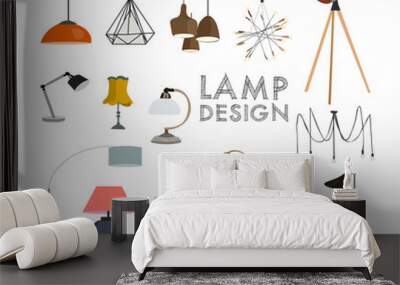 vector lighting lamp illustration. floor lamp, table lamp, pendant, interior design Wall mural