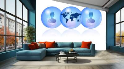 Blue persons in social media network with world map Wall mural