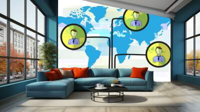 Illustration of persons on blue world map isolated Wall mural