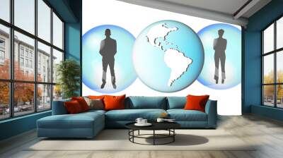 illustration of two business people connected with earth globe Wall mural