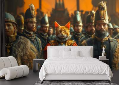 King cat next to the soldiers. Wall mural