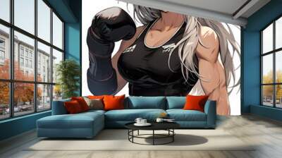 Beautiful middle aged grey haired woman in fighter sport event generative ai Wall mural