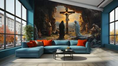 The poignant narrative of Easter depicting the crucified generative ai Wall mural