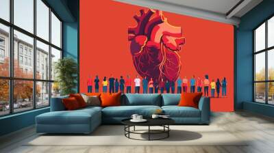 commemoration of world hearts day in cartoon form and illustrations with gatherings of people, object illustrations, generative ai Wall mural