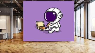 cute cartoon astronaut eating pizza. vector illustration for mascot logo or sticker Wall mural