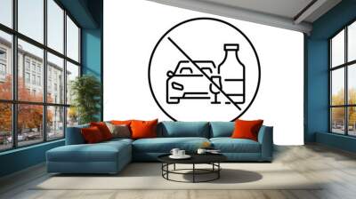 prohibition drink and drive icon, don't drunk driving, wine bottle with car wheel, thin line symbol isolated on white background, editable stroke eps 10 vector illustration Wall mural