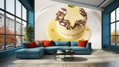 Vanilla dessert with custard, chocolate and star-shaped biscuit. Wall mural