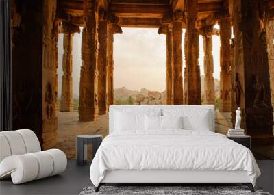 Beautiful architecture of ancient ruines of temple in Hampi Wall mural