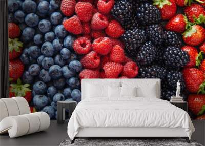 Healthy mixed fruit and ingredients from top view Wall mural