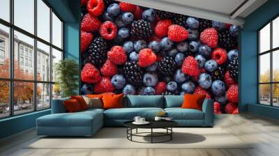 healthy mixed fruit and ingredients from top view Wall mural