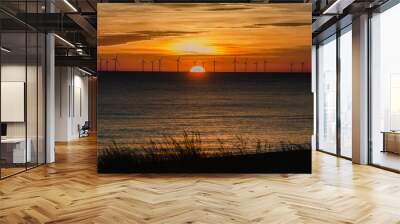 sunrise on the sea with wind farm Wall mural