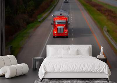 Heavy truck on a Canadian highway in the fall in Quebec Wall mural