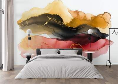 Abstract art with gold accents in pink, red, brown, and black. Wall mural