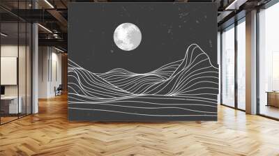 Hand drawn style of creative minimalist modern line art print. Abstract mountain contemporary aesthetic backgrounds landscapes. with mountain, skyline, wave. vector illustrations Wall mural