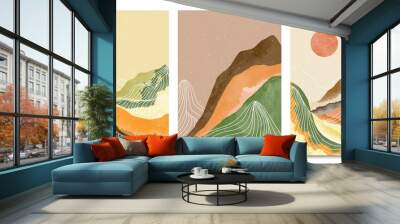 Natural abstract mountain on set with line art. Mid century modern minimalist art print. Abstract backgrounds landscape. vector illustrations Wall mural