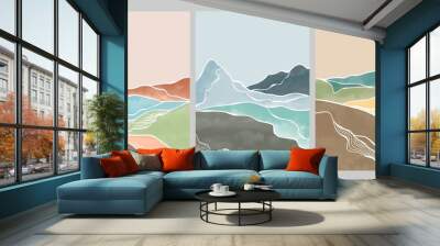 Natural abstract mountain on set. Mid century modern minimalist art print. Abstract contemporary aesthetic backgrounds landscape. vector illustrations Wall mural