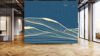 Ocean wave landscape illustration. Creative minimalist modern line art print. Abstract contemporary aesthetic backgrounds landscapes. vintage style with Ocean, sea, skyline, wave and sunset Wall mural