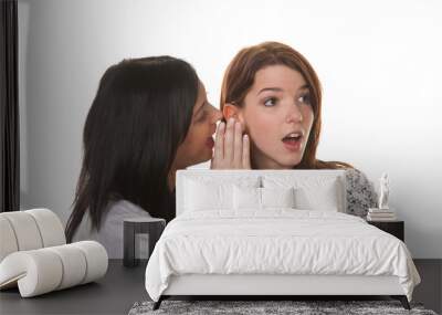 two young women whisper to each other Wall mural