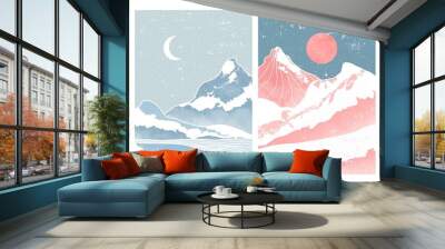 set of Mid century modern minimalist art print. Abstract mountain contemporary aesthetic backgrounds landscapes. vector illustrations Wall mural