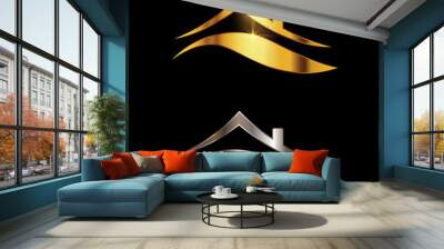 Golden and Chrome Home Vector Sign Wall mural