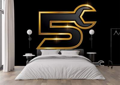 Golden Mechanic Monogram Logo Number 5 Wall mural