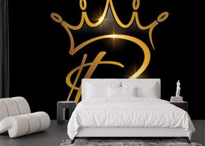 Golden Monogram Crown Initial Letter P Wall mural