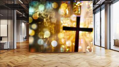 Deliberately blurred cross inside a church Wall mural