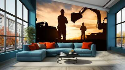 silhouette of working men on background Wall mural