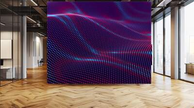 Particle stream. Purple background with many glowing particles. Information technology background. 3d rendering. Wall mural