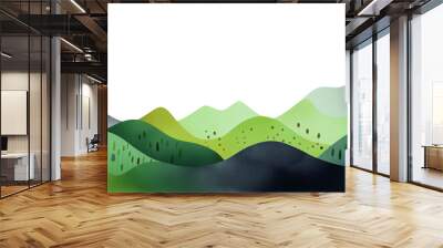 green forest landscape watercolor isolated scene, abstract valley hills isolated, green abstract wavey background Wall mural