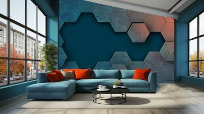 grunge texture with hexagons segments Wall mural