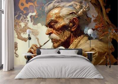 4K resolution or higher, old man smoking a cigar. Generative AI Technology Wall mural