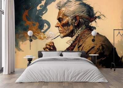 4K resolution or higher, old man smoking a cigar. Generative AI Technology Wall mural