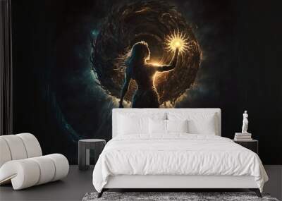 4K resolution or higher, the primordial darkness embodying a young greek godess. Generative AI Technology Wall mural