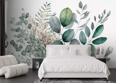 4K resolution or higher, Watercolor green floral banner. Generative AI Technology Wall mural