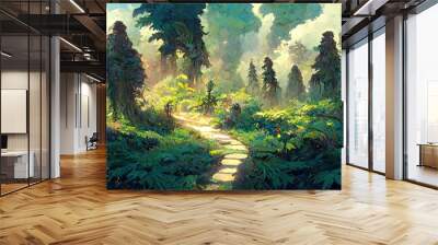 landscape in the forest. Generative AI Technology Wall mural