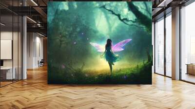 portrait of the fairy in the magic forest. Generative AI Technology Wall mural