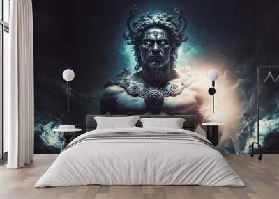 the primordial darkness embodying a greek god, erebus wearing ancient greek glothing, galaxy with solar system as background with Generative AI Technology Wall mural