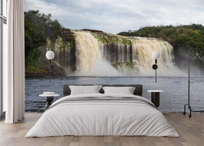 View of Waterfall Ax (Salto Hacha) falling on the lagoon in Canaima National Park (Venezuela). Wall mural