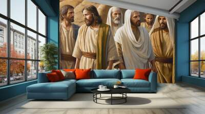 Painting of Jesus walks and talks with the apostles - Ai generative Wall mural