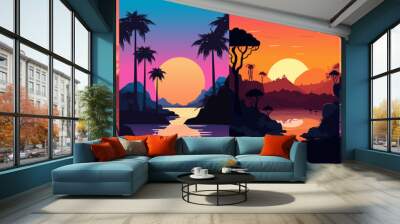 Set of bay landscape at sunset vector illustration Wall mural