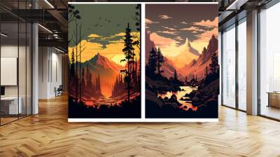 Set of mountains landscape at sunset vector illustration Wall mural