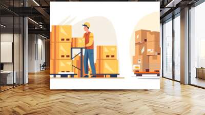 Warehouse workers set - flat color vector illustration - flat color vector illustration Wall mural