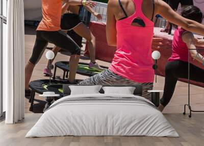 Pretty Girl doing Fitness on Mini Trampoline Wall mural