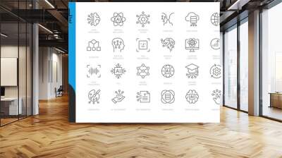 Artificial Intelligence Line Editable Icons set. Vector illustration in modern thin line style of AI technology and possibilities, machine learning, smart robotic. Isolated on white Wall mural