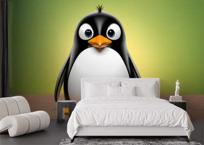 cute Linux penguin on soft green background, wallpaper with penguin, soft background with penguin on front, cute shiny penguin on smooth background  Wall mural